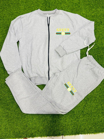 Men's Printed Fleece Zipper Track Suit - 2 Pc in Grey