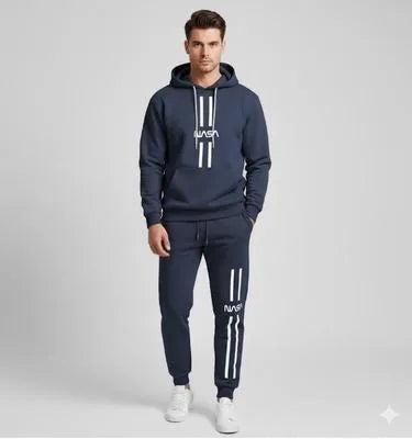 2 Pcs Men's Polyester Printed Hoodie Track Suit